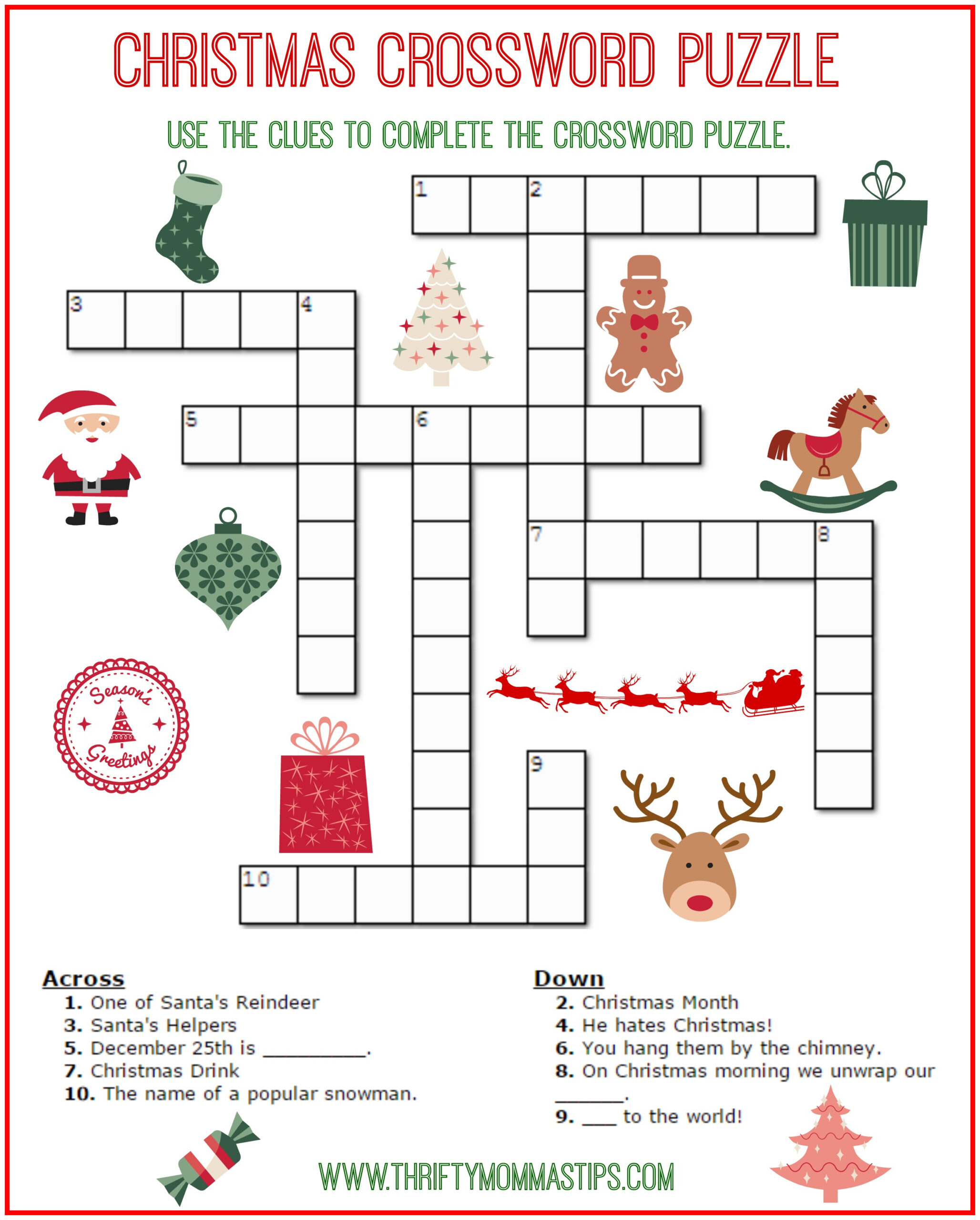 Christmas Crossword Puzzle Printable - Thrifty Mommas Tips inside Holiday Crossword Puzzle Printable