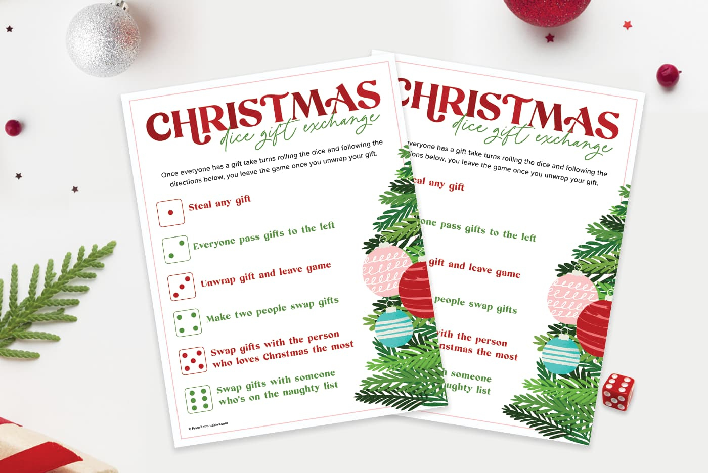 Christmas Dice Game, Free Printable For Gift Exchange! - Favorite in White Elephant Dice Game Free Printable