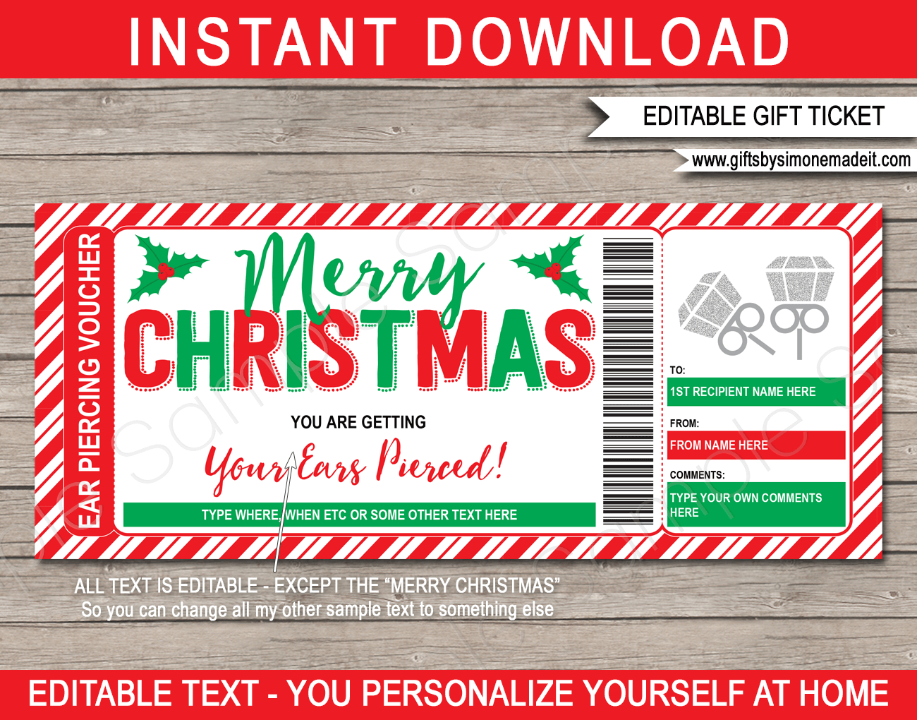Christmas Ear Piercing Gift Voucher intended for Free Printable Ear Piercing Gift Certificate