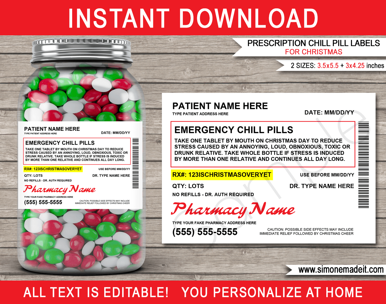 Christmas Prescription Chill Pills (Walgreens) - For Jars for Free Printable Chill Pill Jar Label Printable