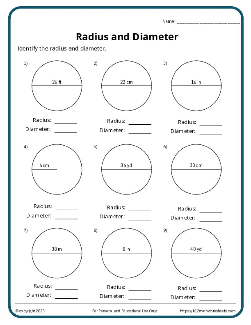 Circles Worksheets - K12 Math Worksheets pertaining to Free Worksheet Circle Radius Printable