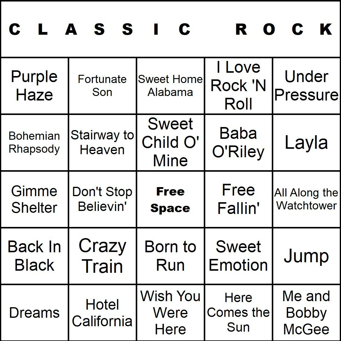 Classic Rock 100 Music Bingo Cards Printed And Laminated With pertaining to Music Bingo Card Generator