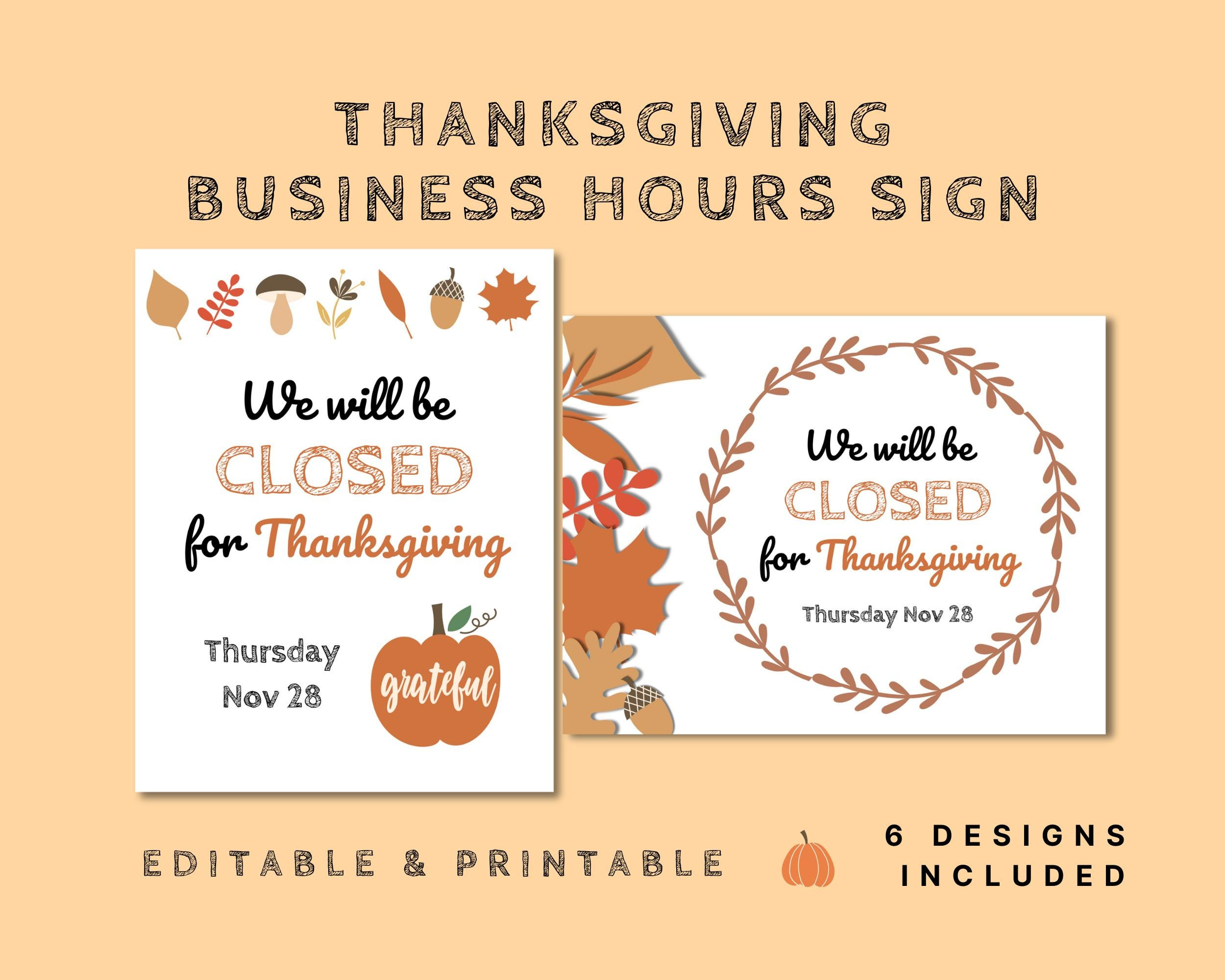 Closed For Thanksgiving Sign With Pumpkins And Fall Leaves for Printable Thanksgiving Hours Sign