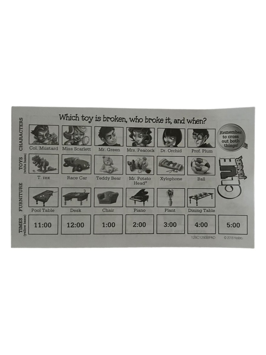 Clue Jr Case Of The Broken Toys Board Game Replacement Parts throughout Clue Jr Sheets Printable Free