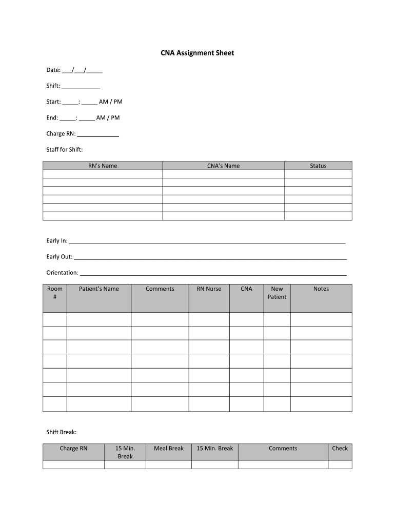Cna Assignment Sheet Form - Fill Online, Printable, Fillable pertaining to Free Printable Cna Daily Assignment Sheets