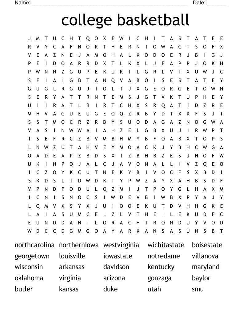 College Basketball Word Search - Wordmint with regard to Basketball Word Search Printable