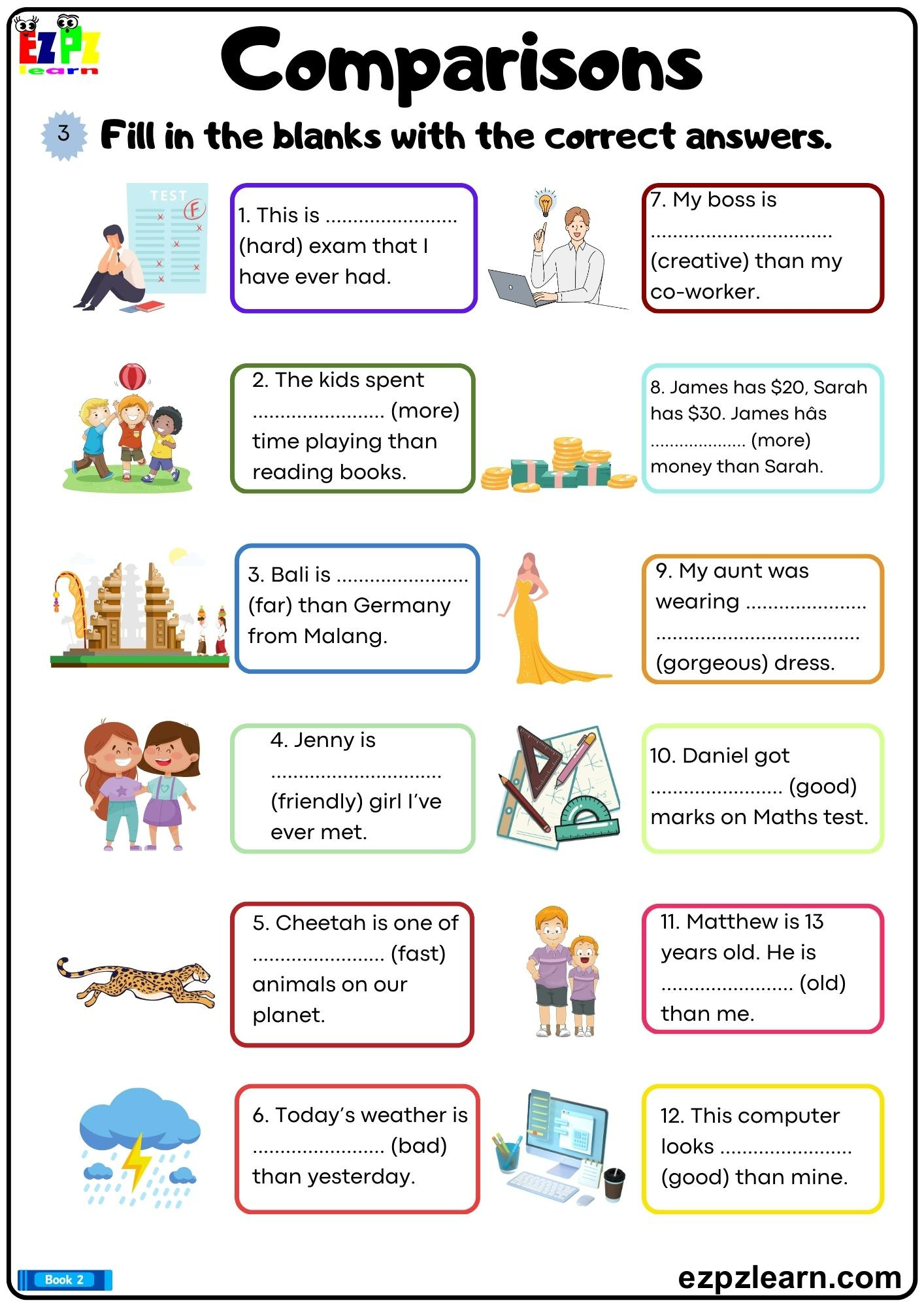 Comparison Adjectives Fill In The Blanks With The Correct in Comparison Worksheet Printable
