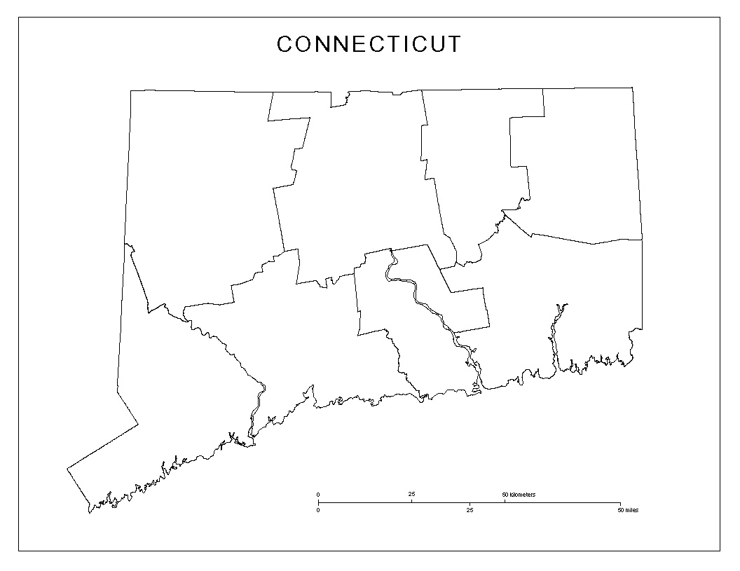 Connecticut Blank Map with Connecticut County Map Printable