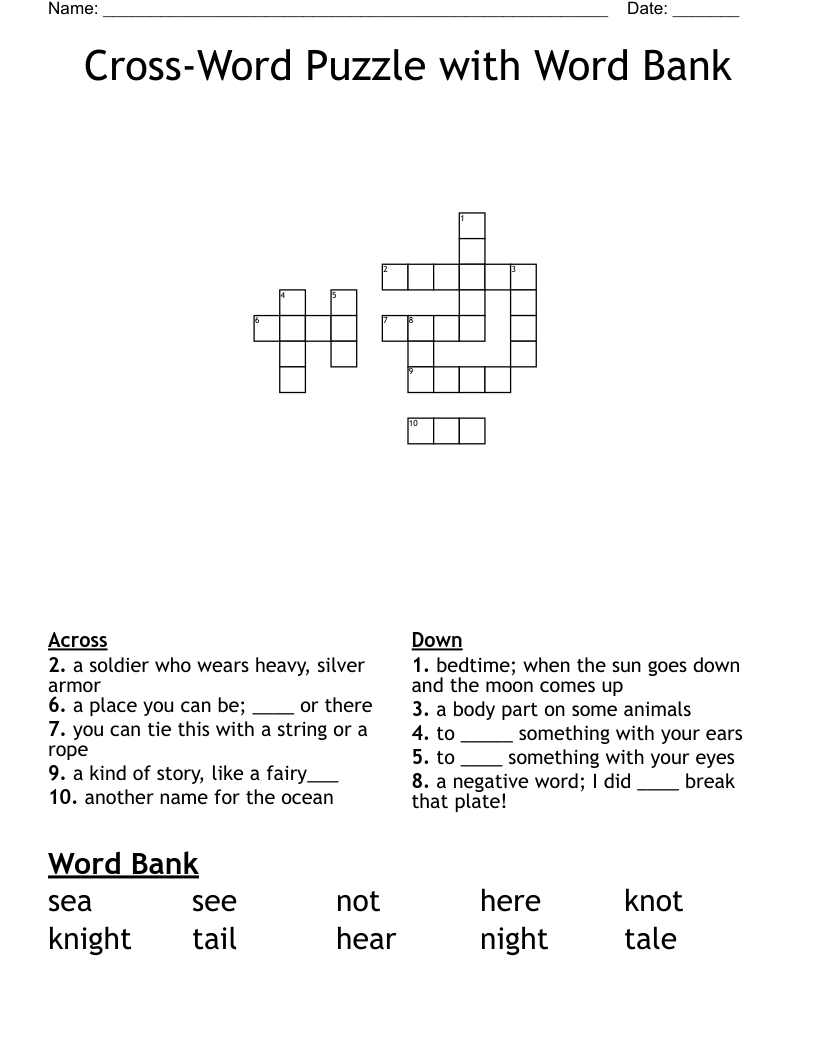 Cross-Word Puzzle With Word Bank Crossword - Wordmint intended for Crossword Puzzles With Word Bank Printable