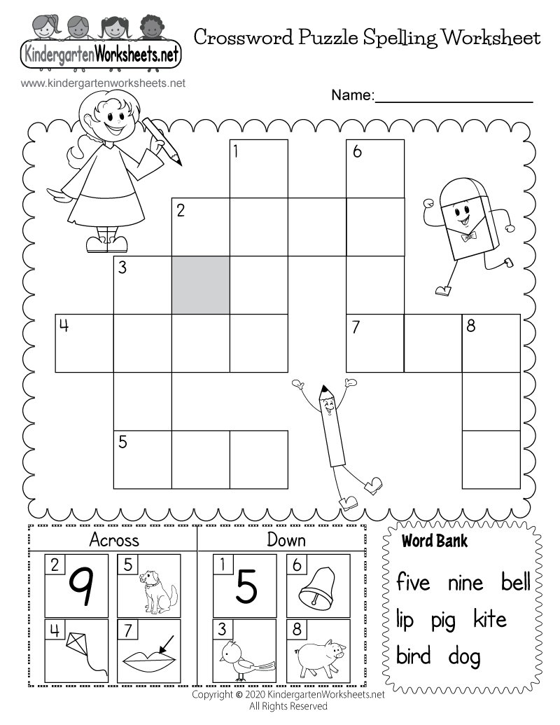 Crossword Puzzle Spelling Worksheet - Free Printable, Digital, &amp;amp; Pdf for Kindergarten Crossword Puzzles Printable