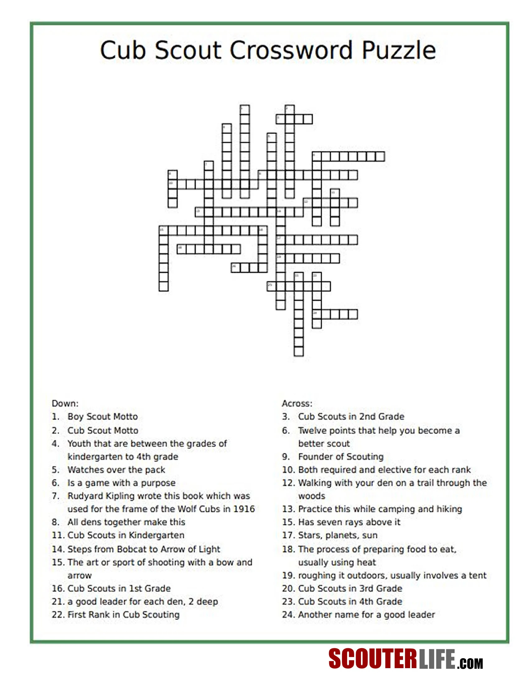 Cub Scout Crossword Puzzle — Scouterlife pertaining to Cub Scout Printables Free