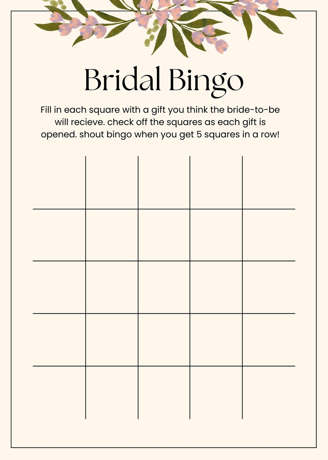 Customize 38+ Bridal Shower Bingo Card Templates Online - Canva with Bridal Shower Bingo Cards Free Printable
