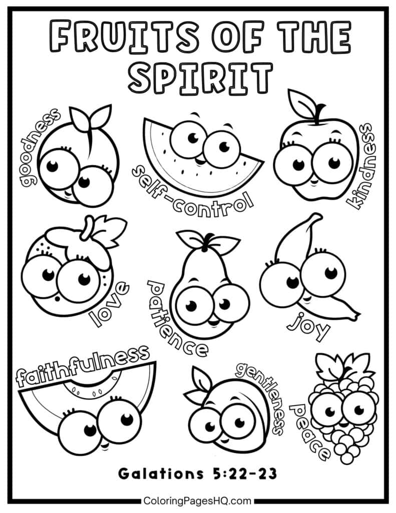 Cute Fruit Of The Spirit Coloring Pages (Free Pdf Printables inside Free Fruit of the Spirit Printables