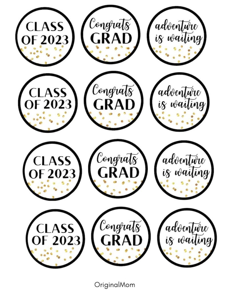 Cute Graduation Party Free Printables (Gold And Black) - Originalmom regarding Free Printable Graduation Cupcake Toppers