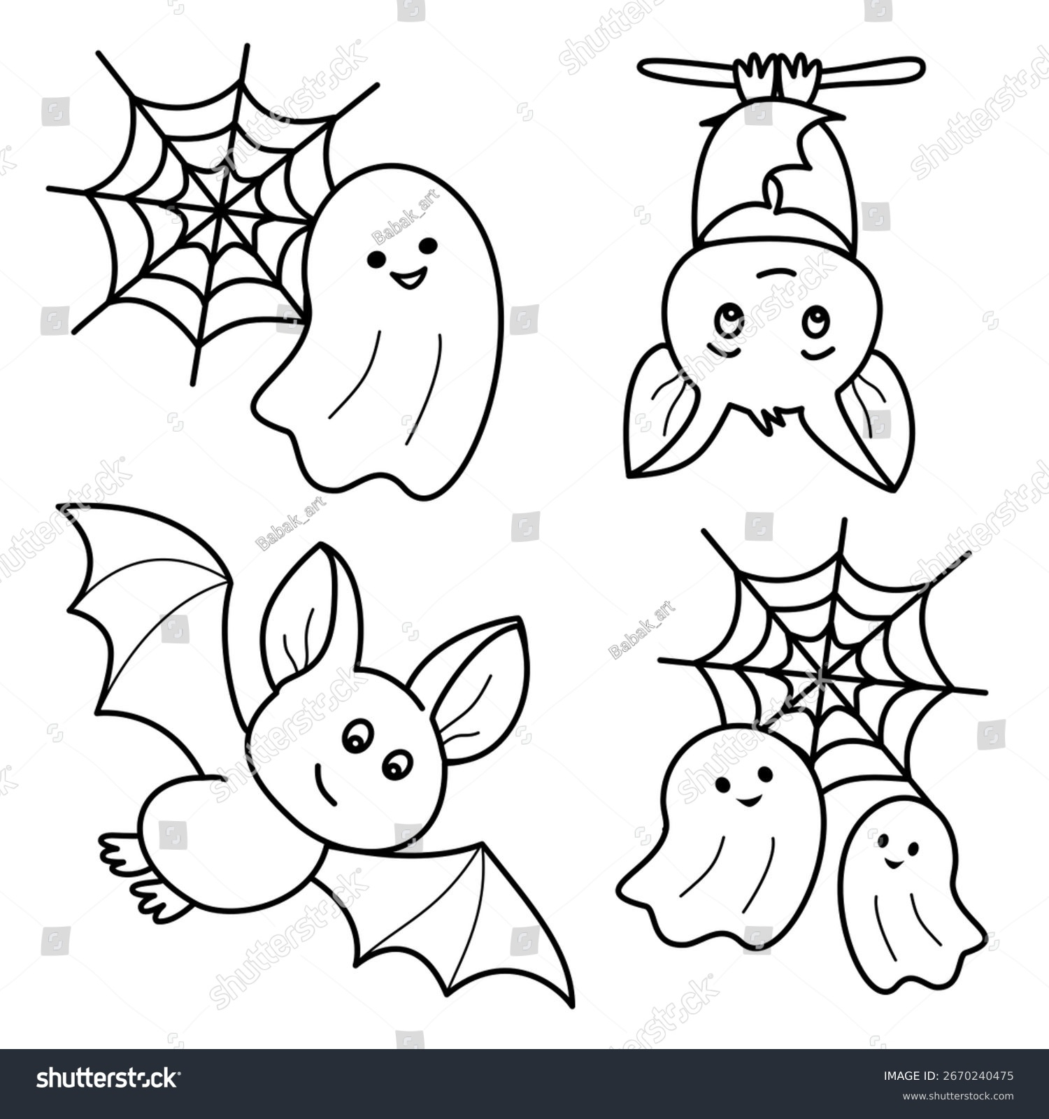 Cute Halloween Coloring Page Bats Ghosts Stock Illustration inside Printable Bats and Ghosts