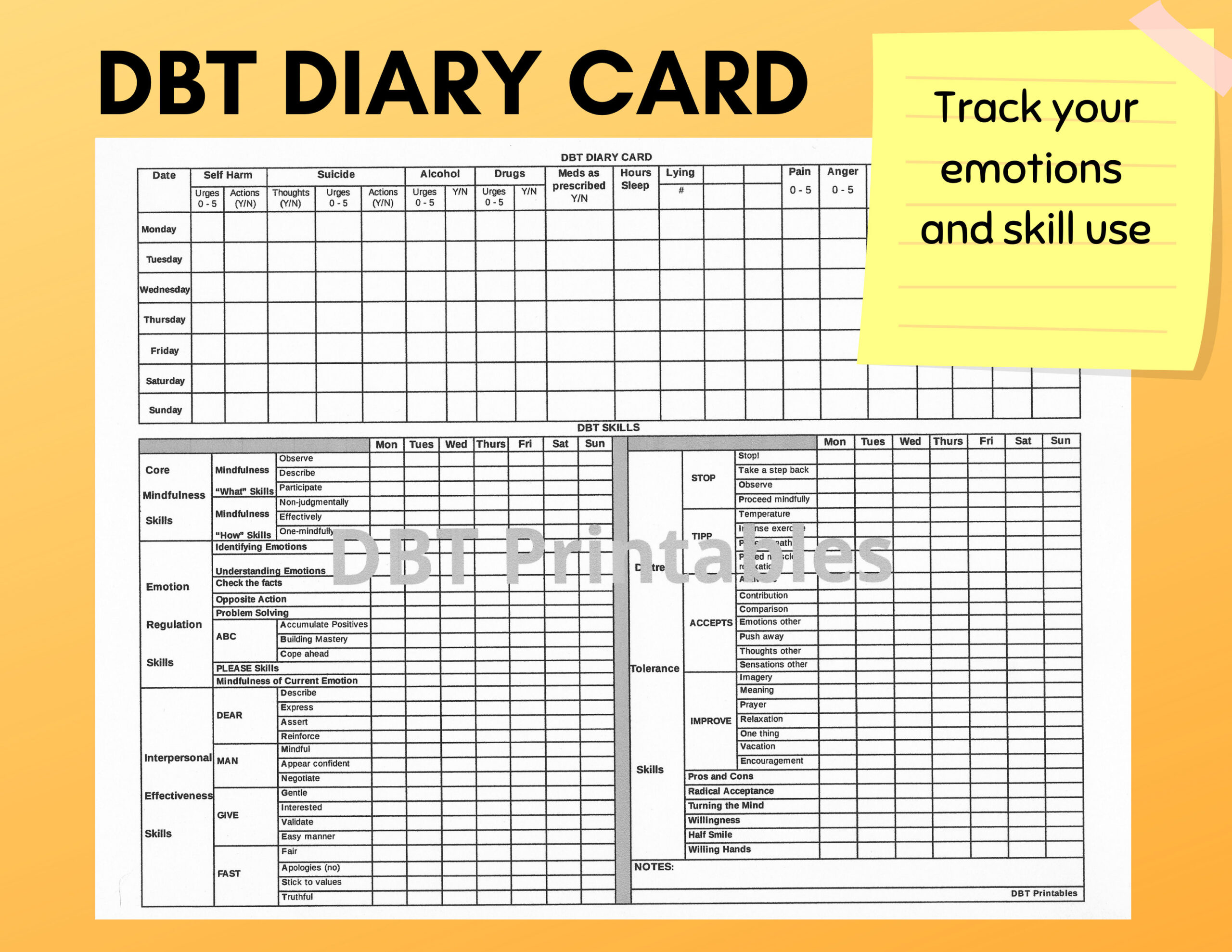 Dbt Diary Card | Printable Bpd Skills Tracker | Dialectical regarding Printable Dbt Diary Card