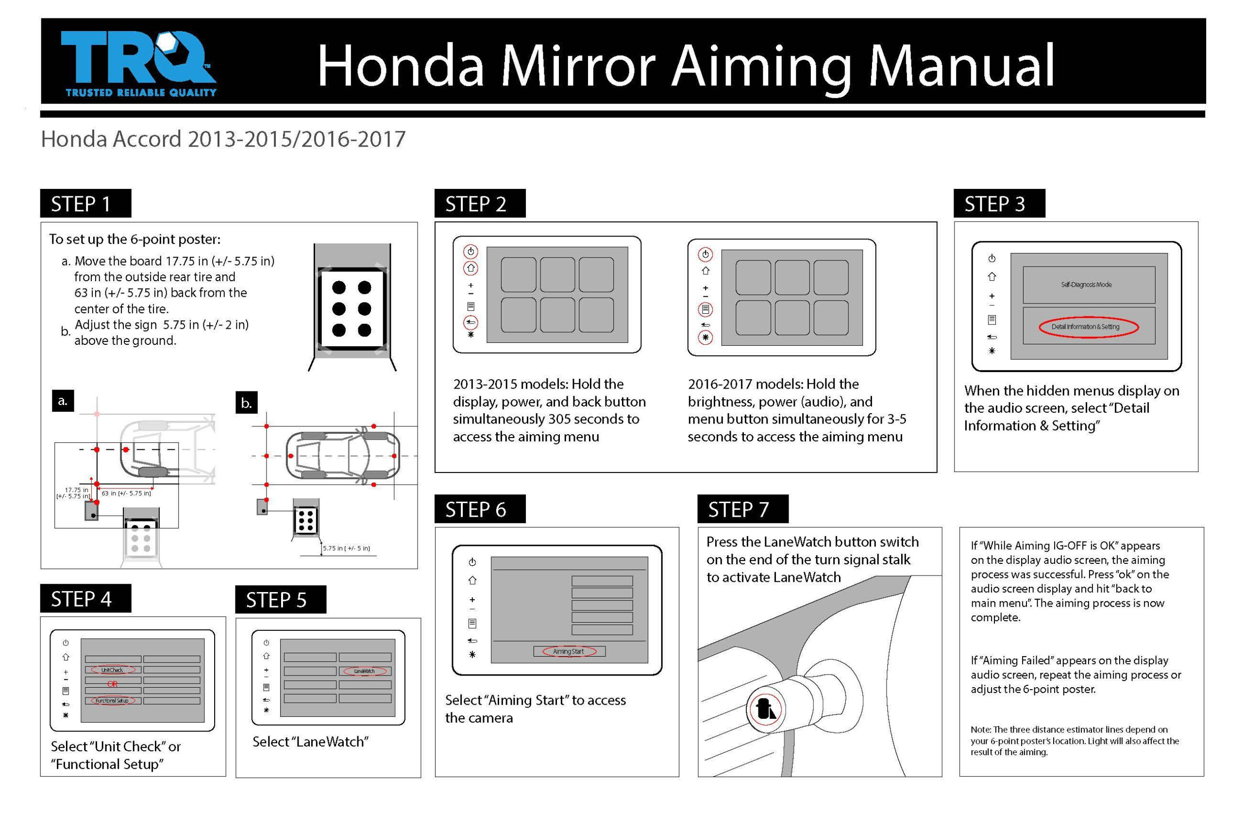 Dealer Asked $130 For Lane Watch Aim Calibration. Did It Myself intended for Printable Honda Aiming Target
