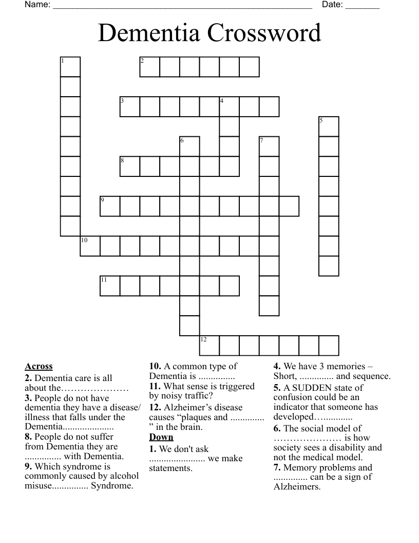 Dementia Crossword - Wordmint pertaining to Free Printable Crossword Puzzles For Dementia Patients