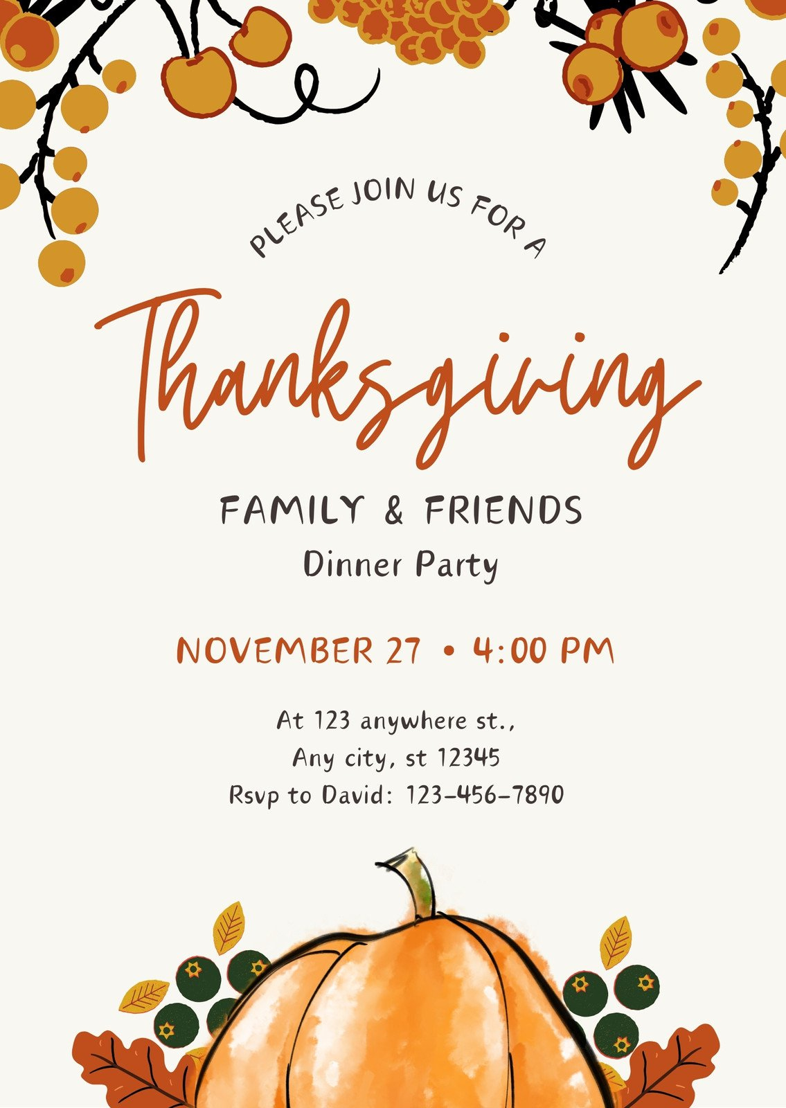 Design And Print Portrait Thanksgiving Invitations | Canva in Printable Thanksgiving Invitation Template