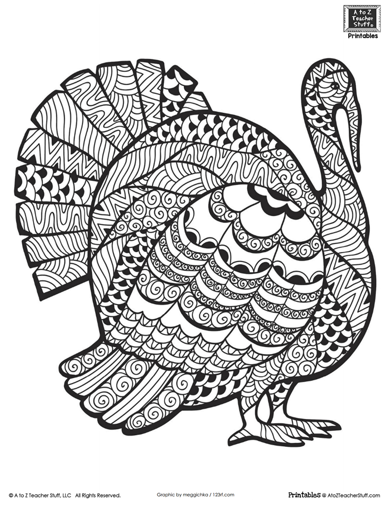 Detailed Turkey Advanced Coloring Page | A To Z Teacher Stuff with Free Printable Turkey Pictures to Color