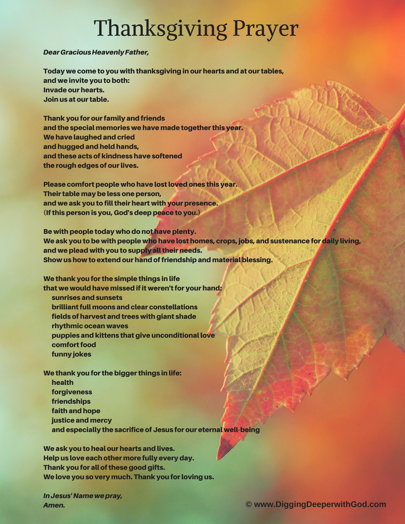 Digging Deeper With God Thanksgiving Prayer Printable pertaining to Free Printable Thanksgiving Prayers