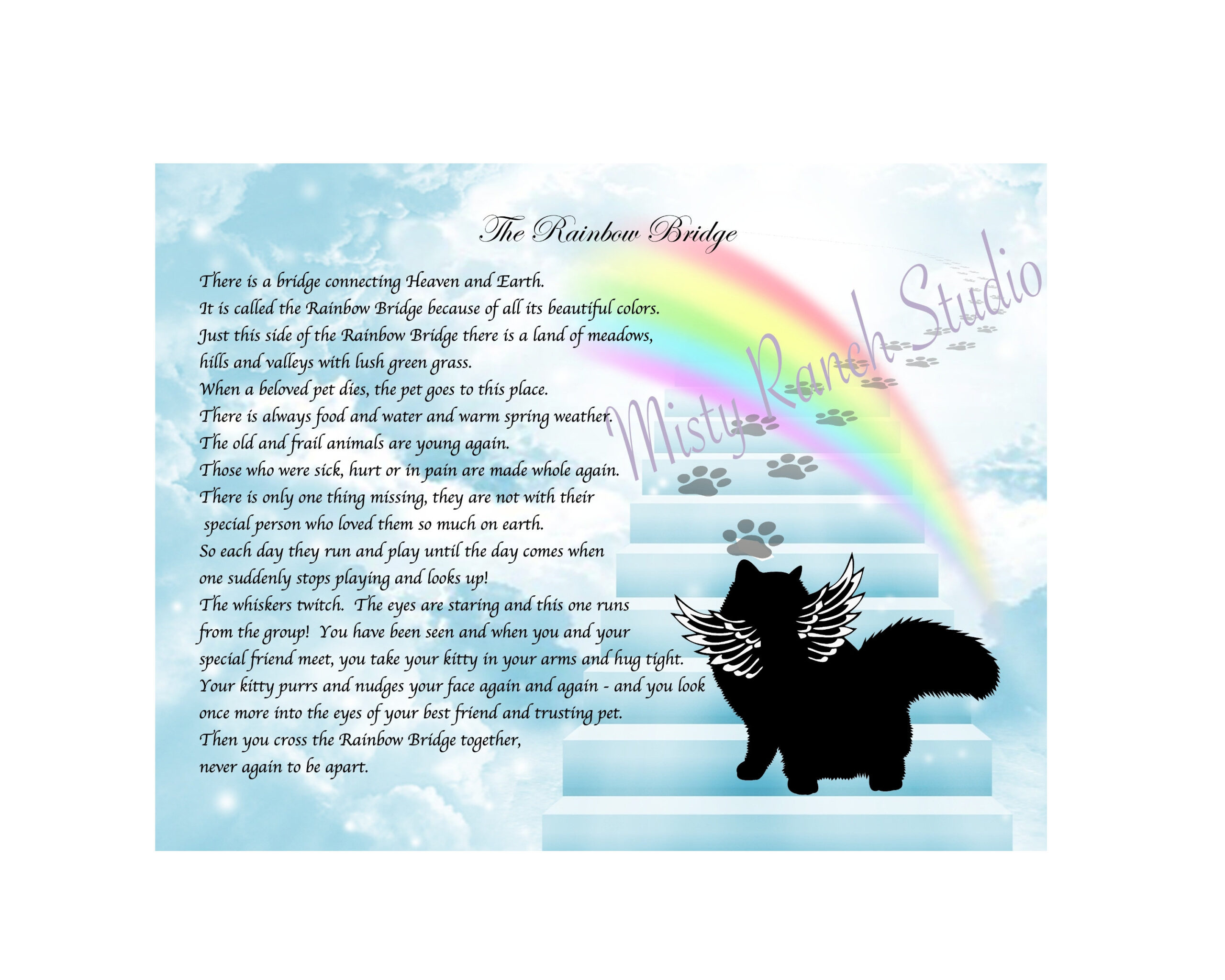 Digital Printable &amp;quot;Rainbow Bridge&amp;quot; Cat Poem, Memorial Poem for Rainbow Bridge Cat Poem Printable
