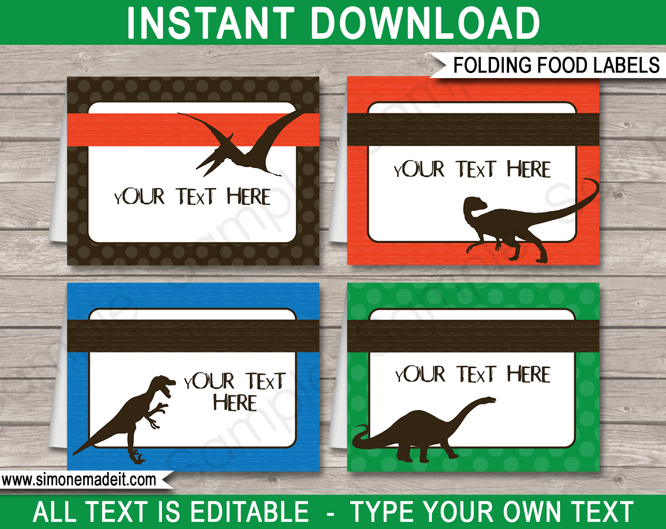 Dinosaur Party Food Labels Template - Green, Blue &amp;amp; Orange in Dinosaur Food Labels Free Printable