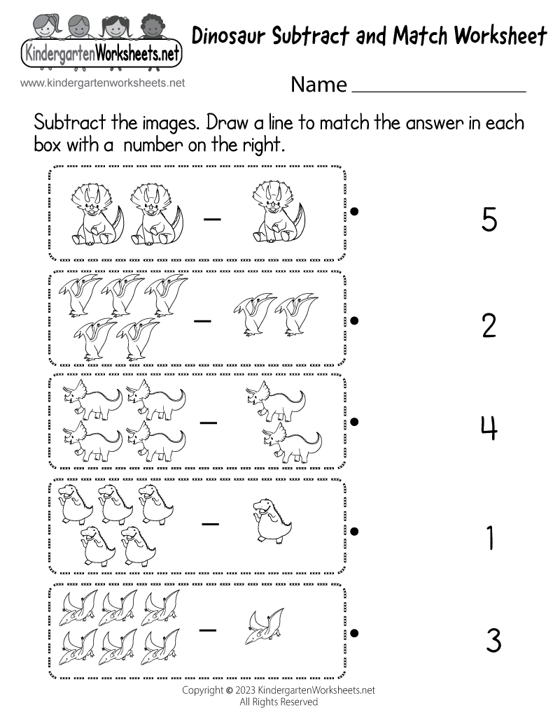 Dinosaur Subtract And Match Worksheet - Free Printable, Digital, &amp;amp; Pdf intended for Dinosaur Subtract and Match Worksheet