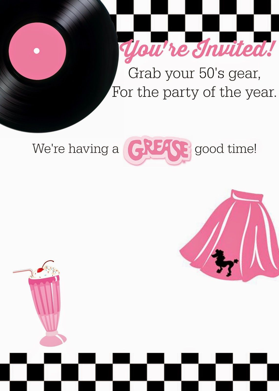 Discover 11 Grease And Sock Hop Party Ideas | Grease Theme, 50S with Free Printable Grease Party Invitations