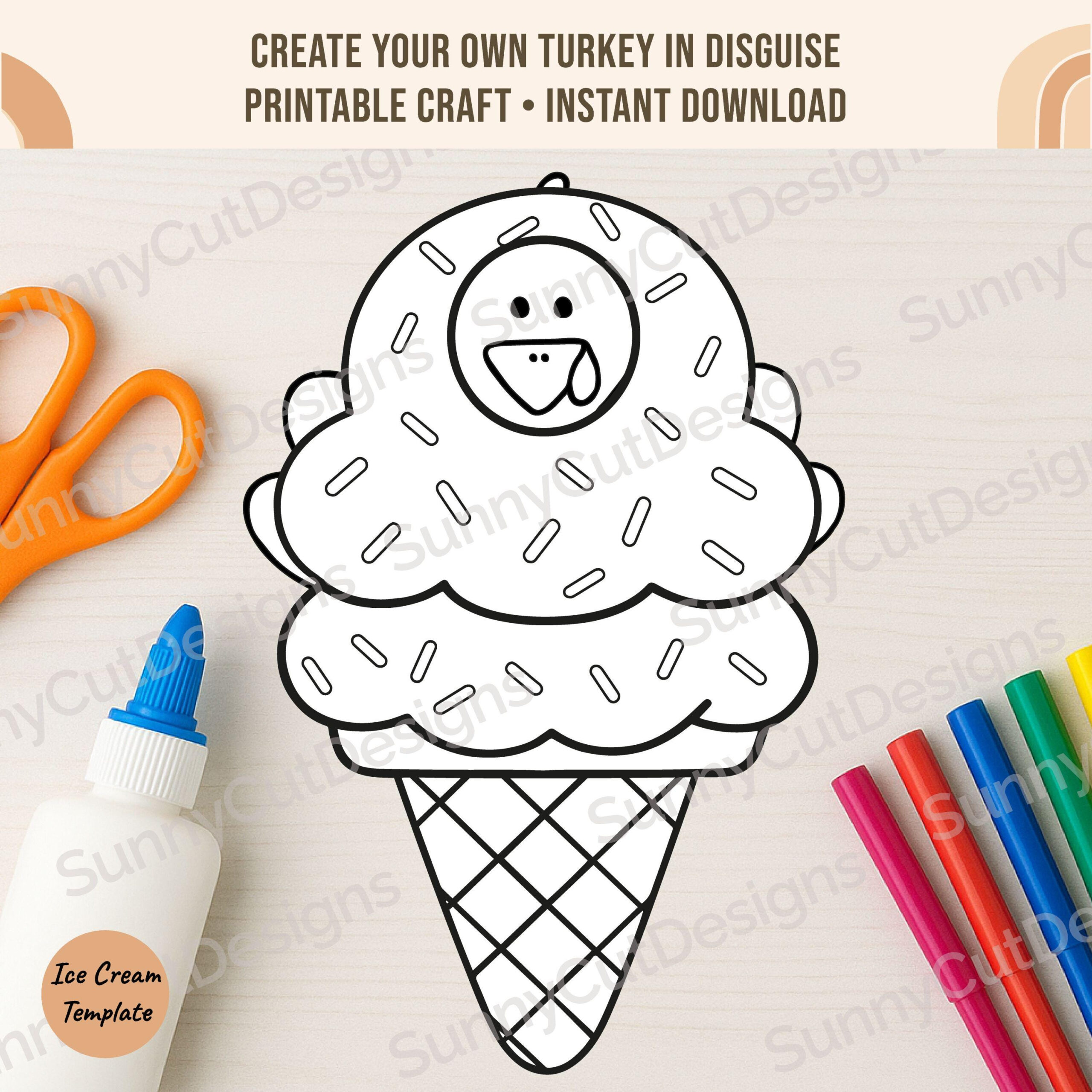 Disguise A Turkey - Blank Ice Cream Disguise Template with Turkey In Disguise Ice Cream