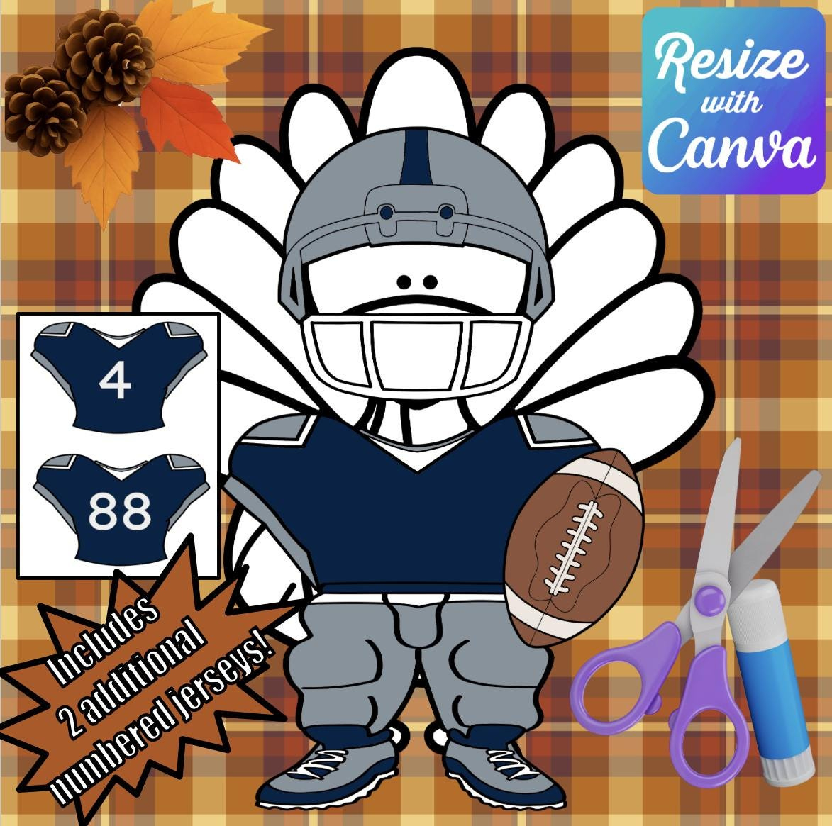 Disguise A Turkey-Blue/Silver Football Player Disguise-Resizable in Turkey Disguised As Football Player