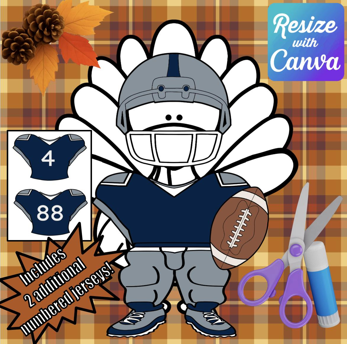 Disguise A Turkey-Blue/Silver Football Player Disguise-Resizable regarding Turkey Football Player Disguise