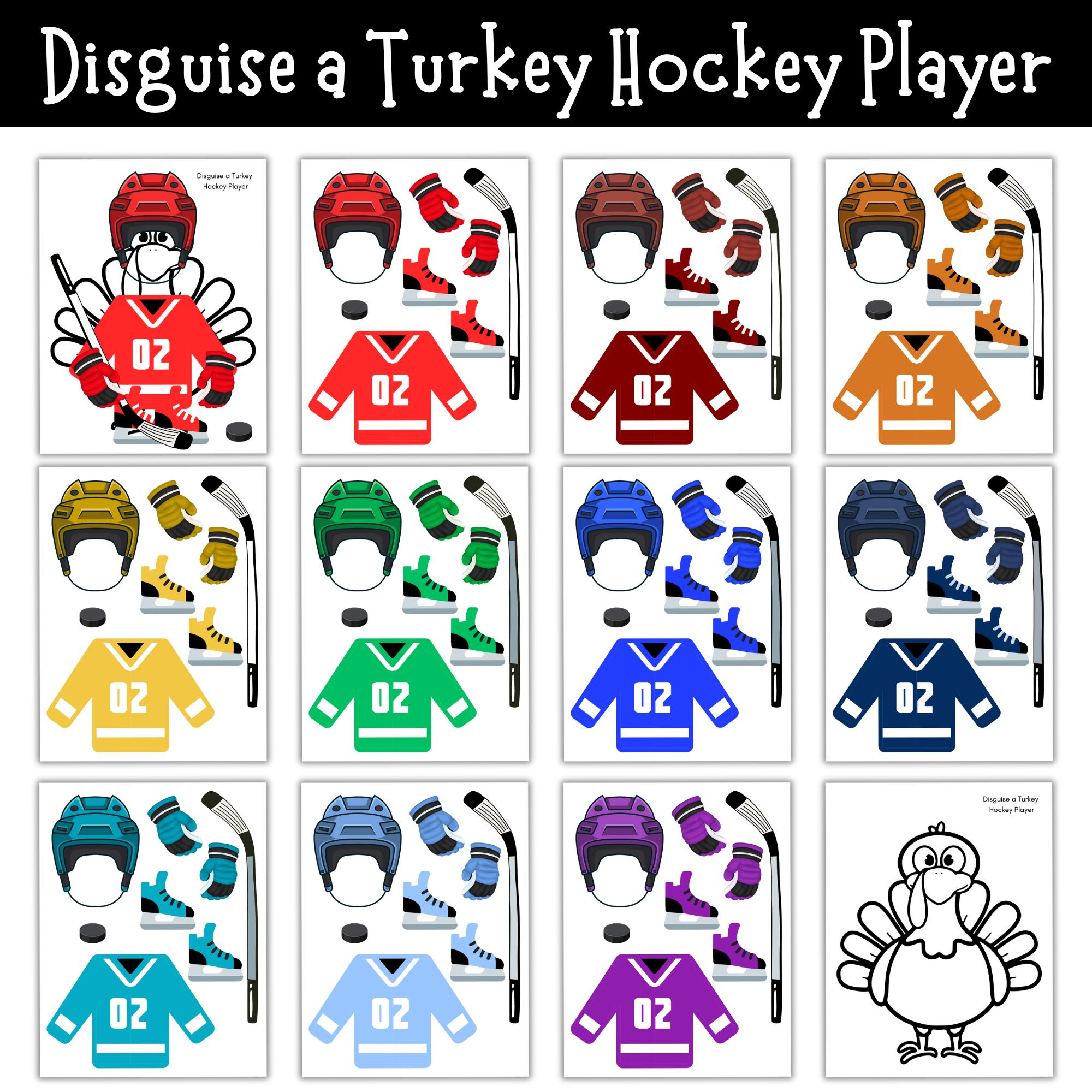 Disguise A Turkey Hockey Player Set, Printable Thanksgiving Craft pertaining to Turkey In Disguise Hockey Player