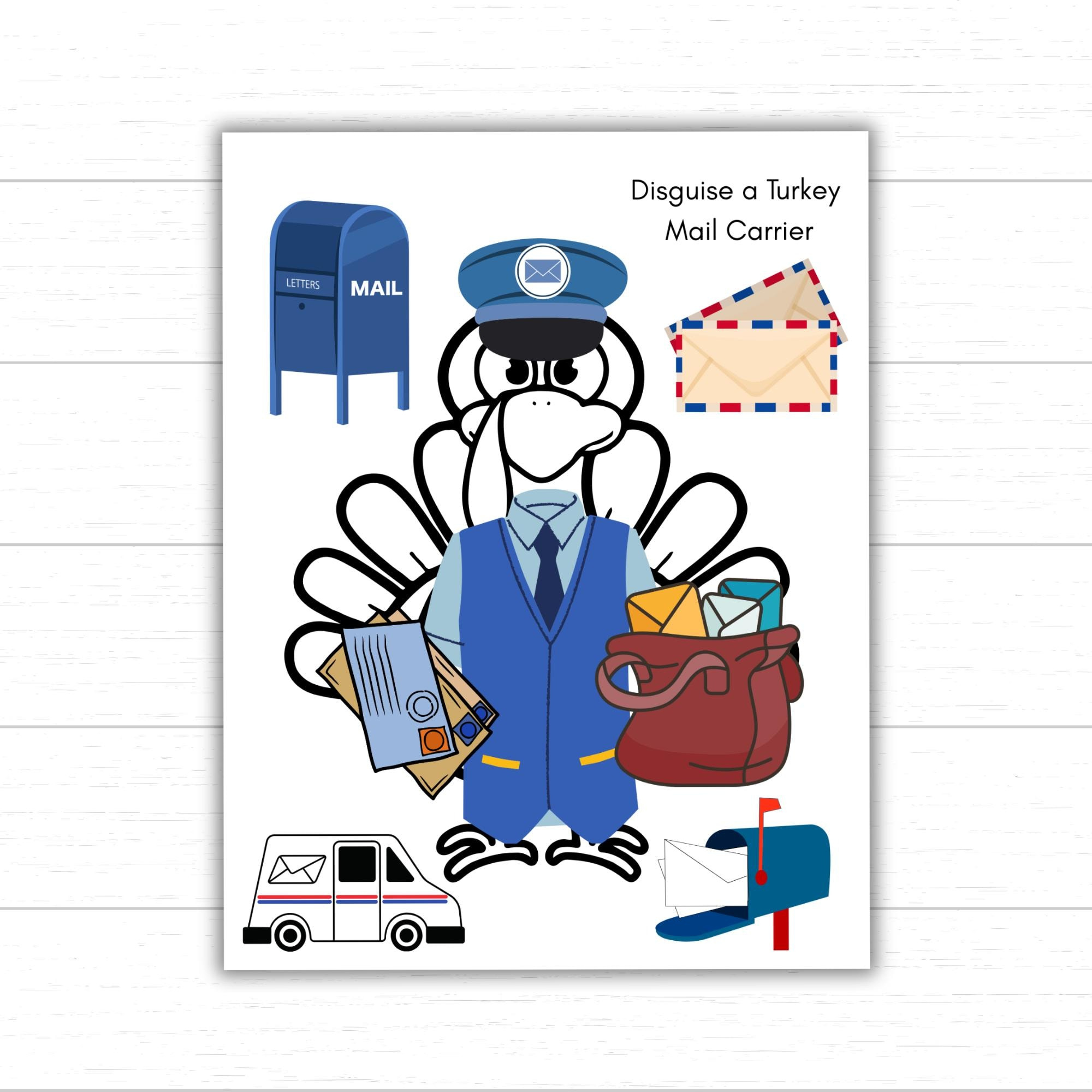 Disguise A Turkey Mailman, Mail Carrier, Printable Disguise A for Turkey in Disguise Mailman