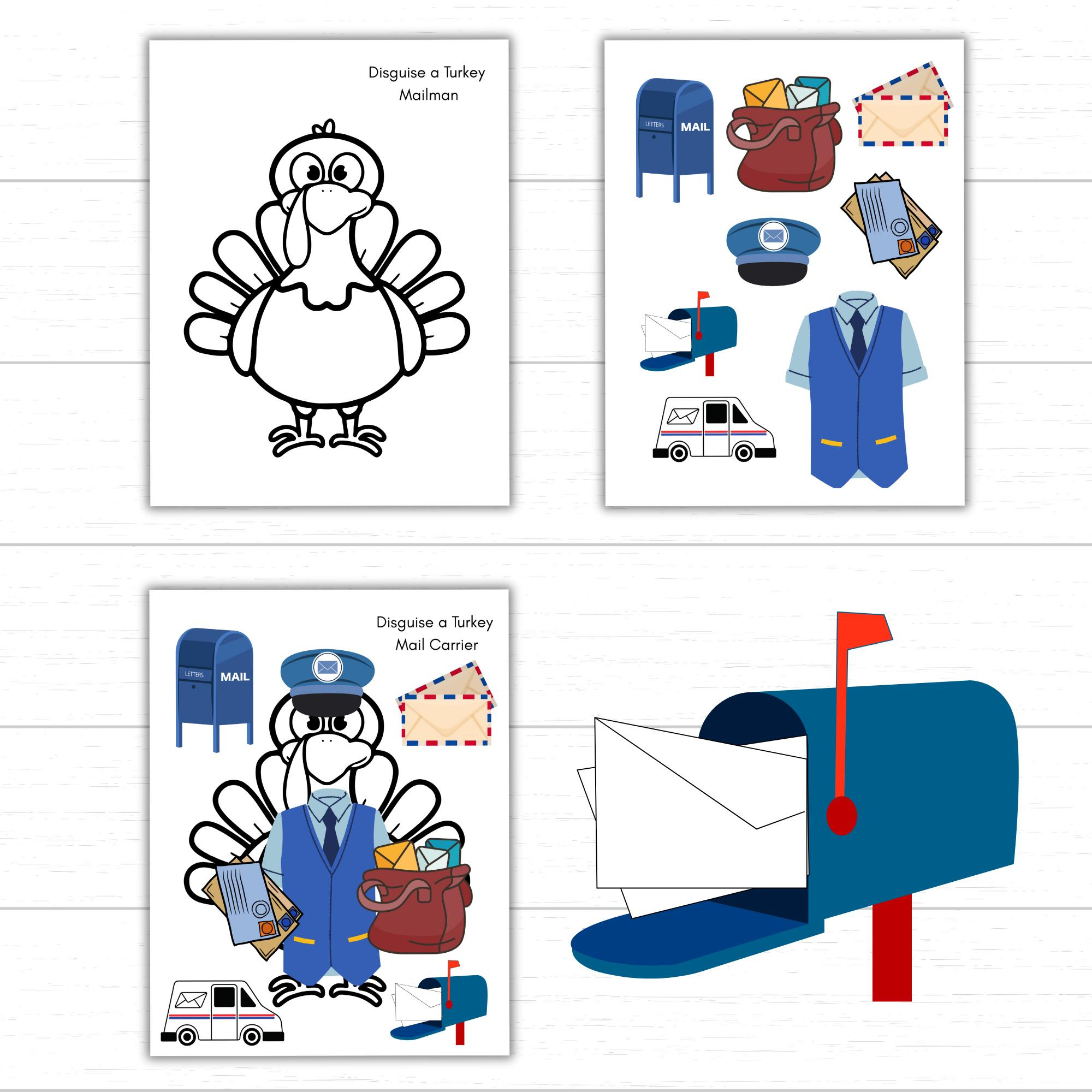 Disguise A Turkey Mailman, Mail Carrier, Printable Disguise A for Turkey In Disguise Mailman
