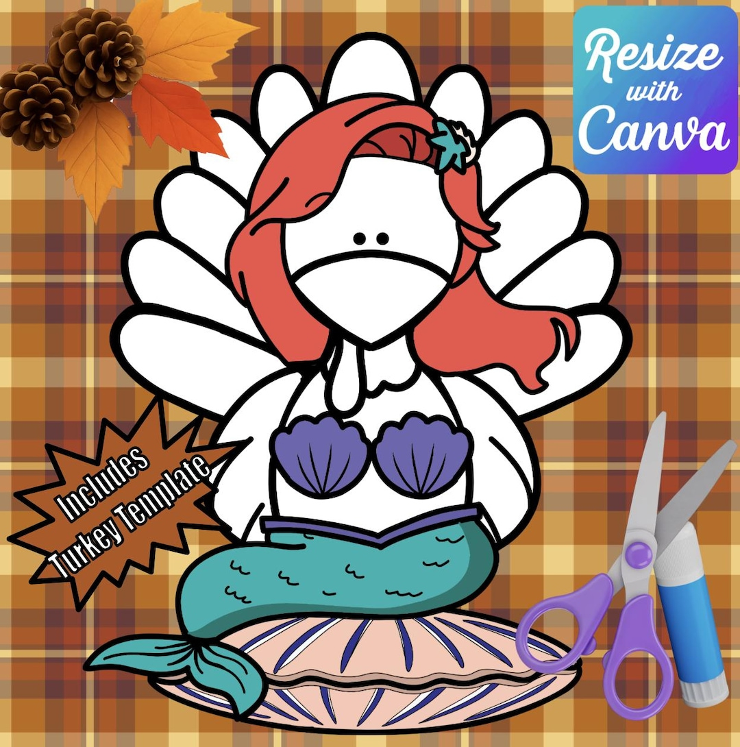 Disguise A Turkey- Mermaid Disguise-Resizable! - Etsy throughout Turkey In Disguise Mermaid Template