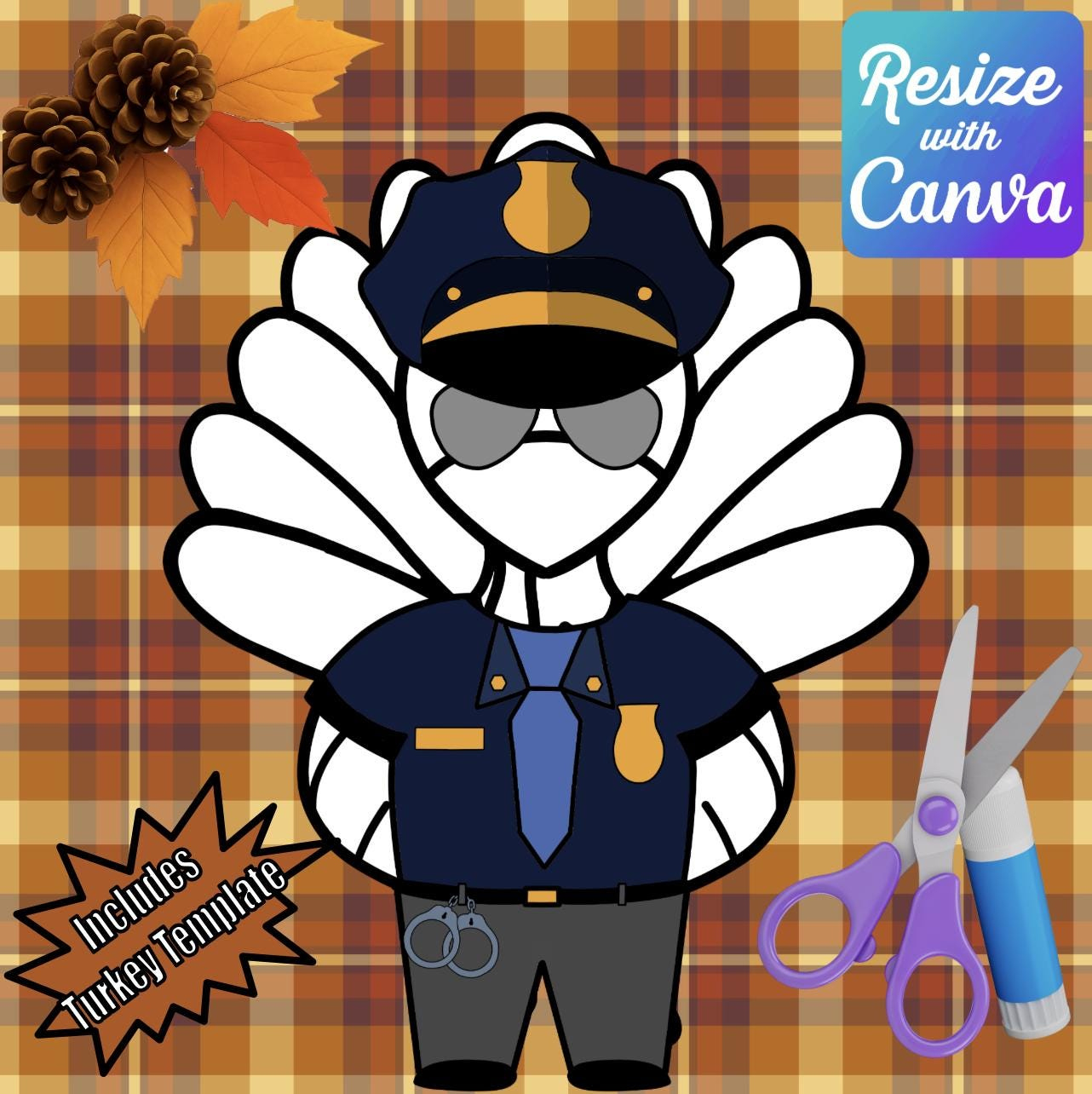 Disguise A Turkey- Police Officer Disguise-Resizable! - Etsy Uk within Turkey In Disguise Cop