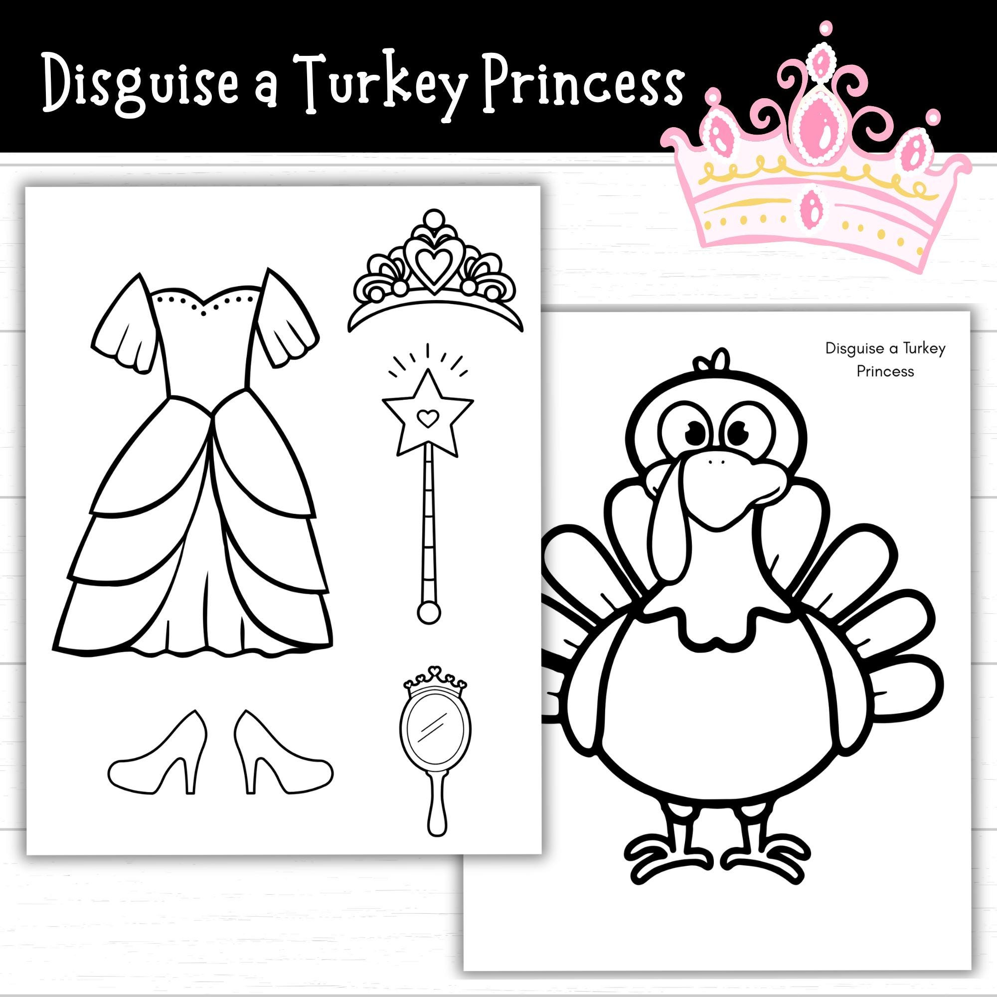 Disguise A Turkey Princess, Princess Turkey Disguise Coloring Page for Princess Turkey Disguise Printable