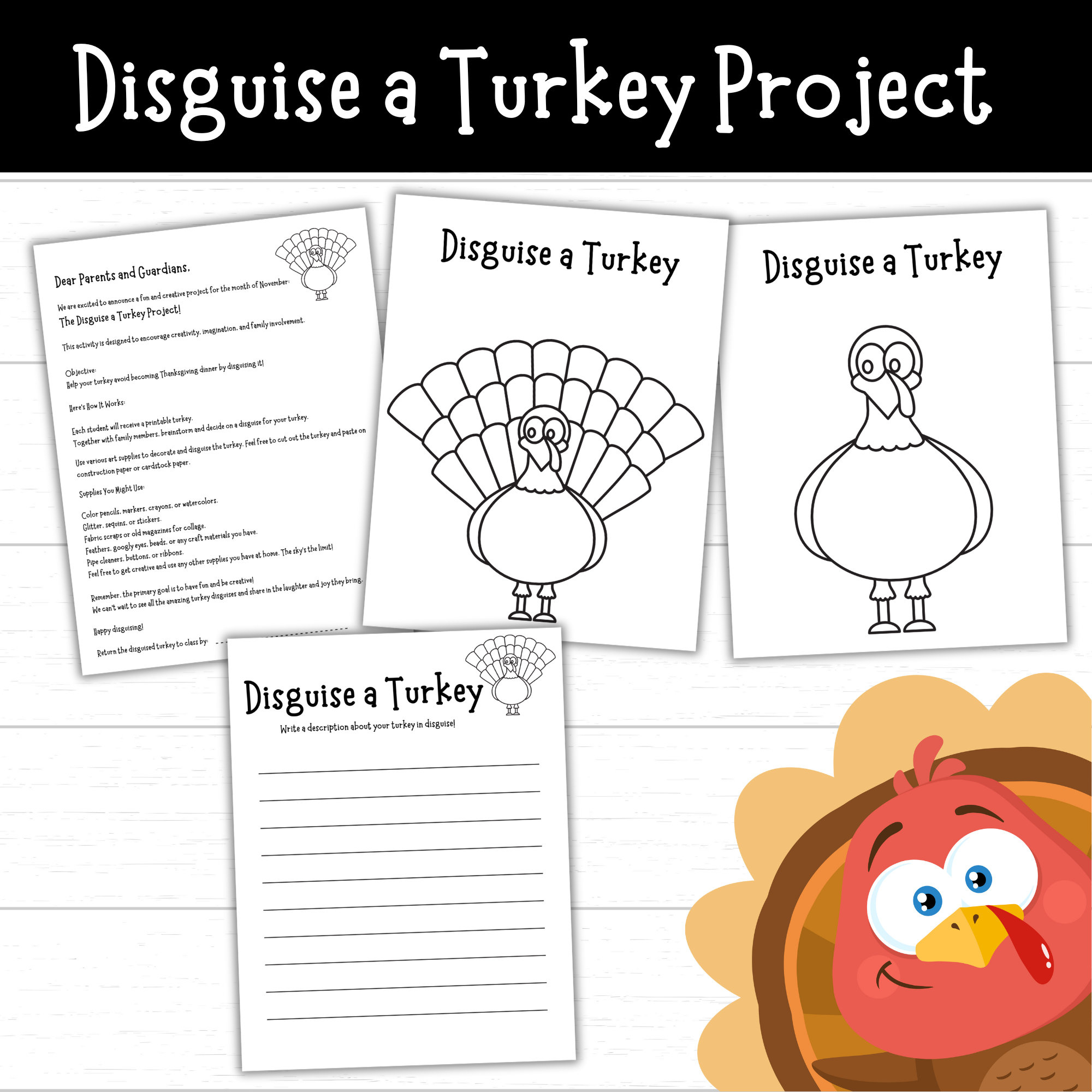 Disguise A Turkey Project, Turkey In Disguise, Printable Disguise in Family Turkey Project Printable