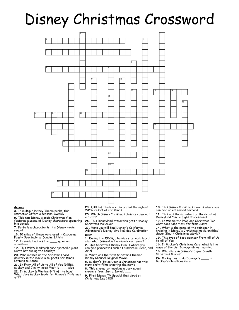Disney Christmas Crossword - Wordmint in Printable Disney Crosswords