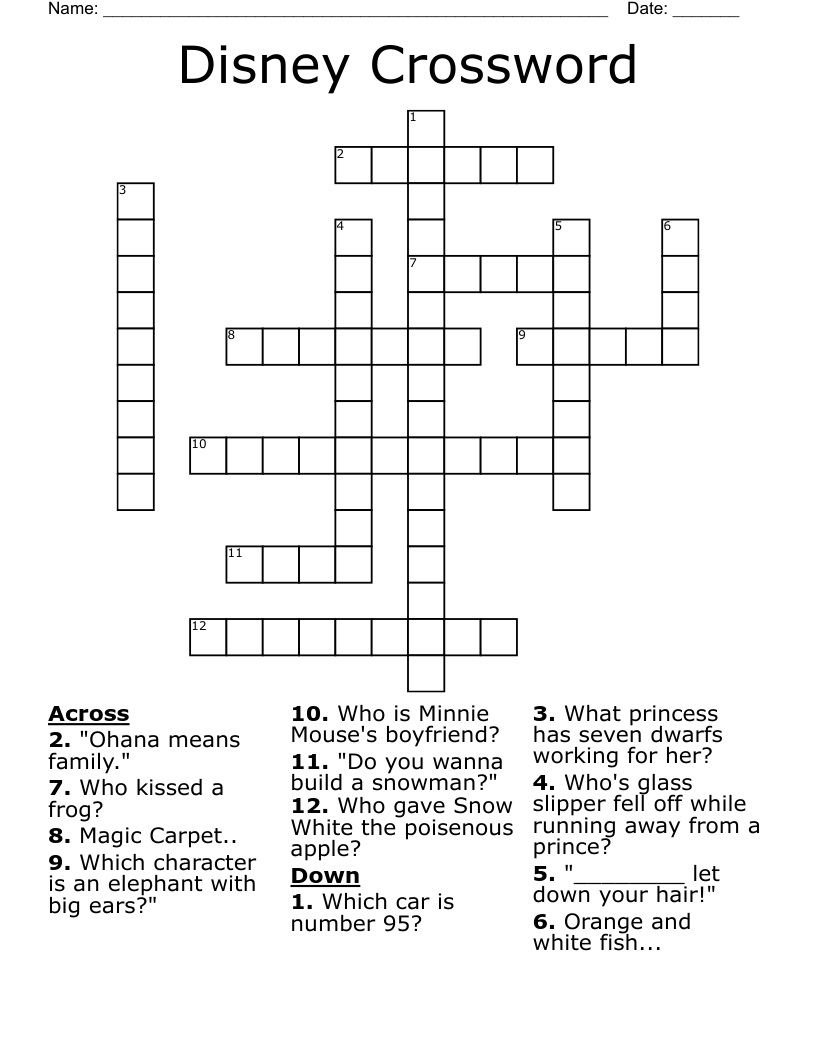 Disney Crossword - Wordmint in Printable Disney Crosswords