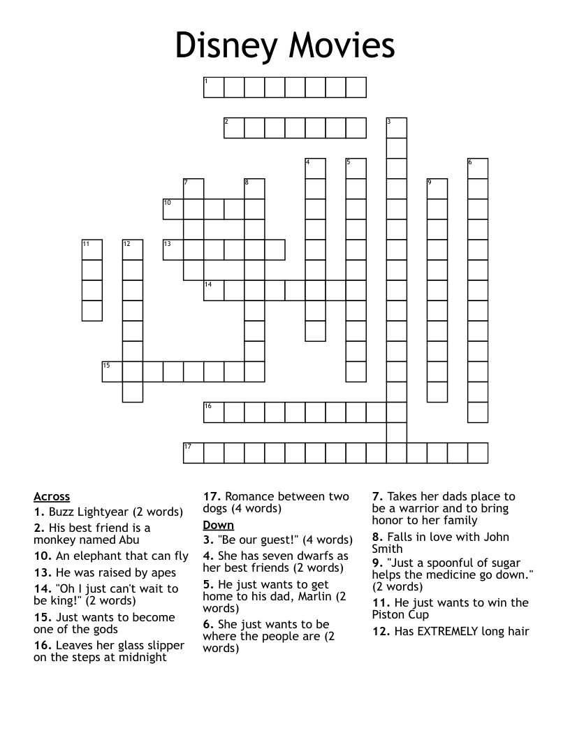Disney Movies Crossword - Wordmint regarding Printable Disney Crosswords