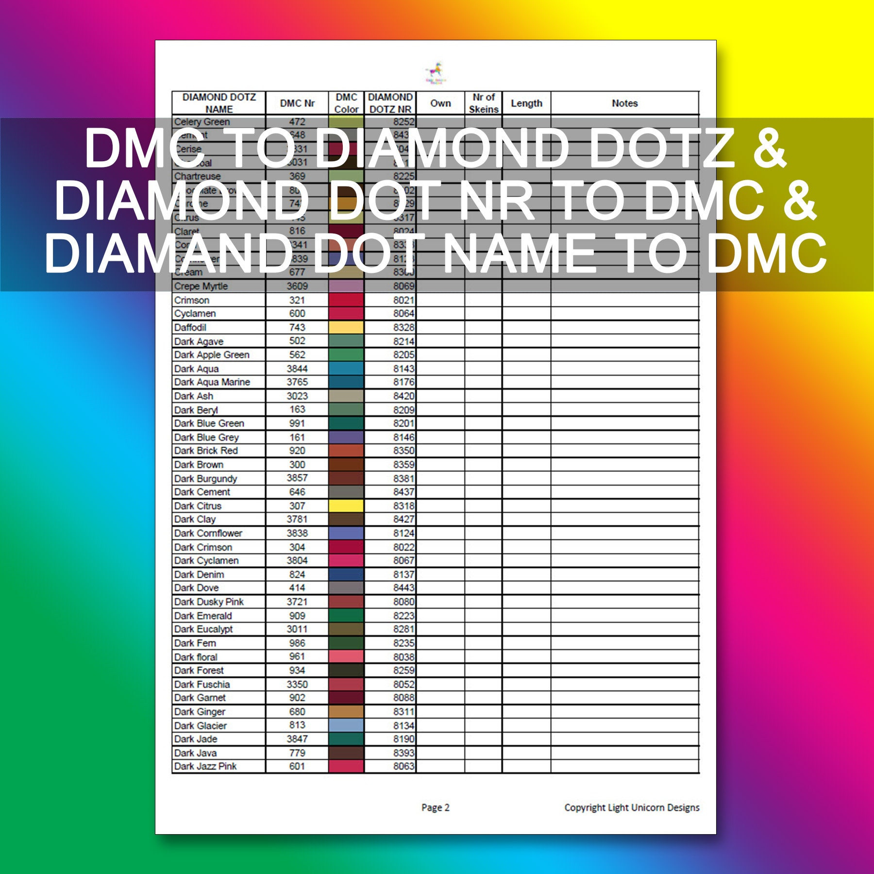 Dmc Zu Diamond Dotz Konversionstabelle Pdf Instant Download within Pdf Free Printable Color Dmc Diamond Dotz Color Chart
