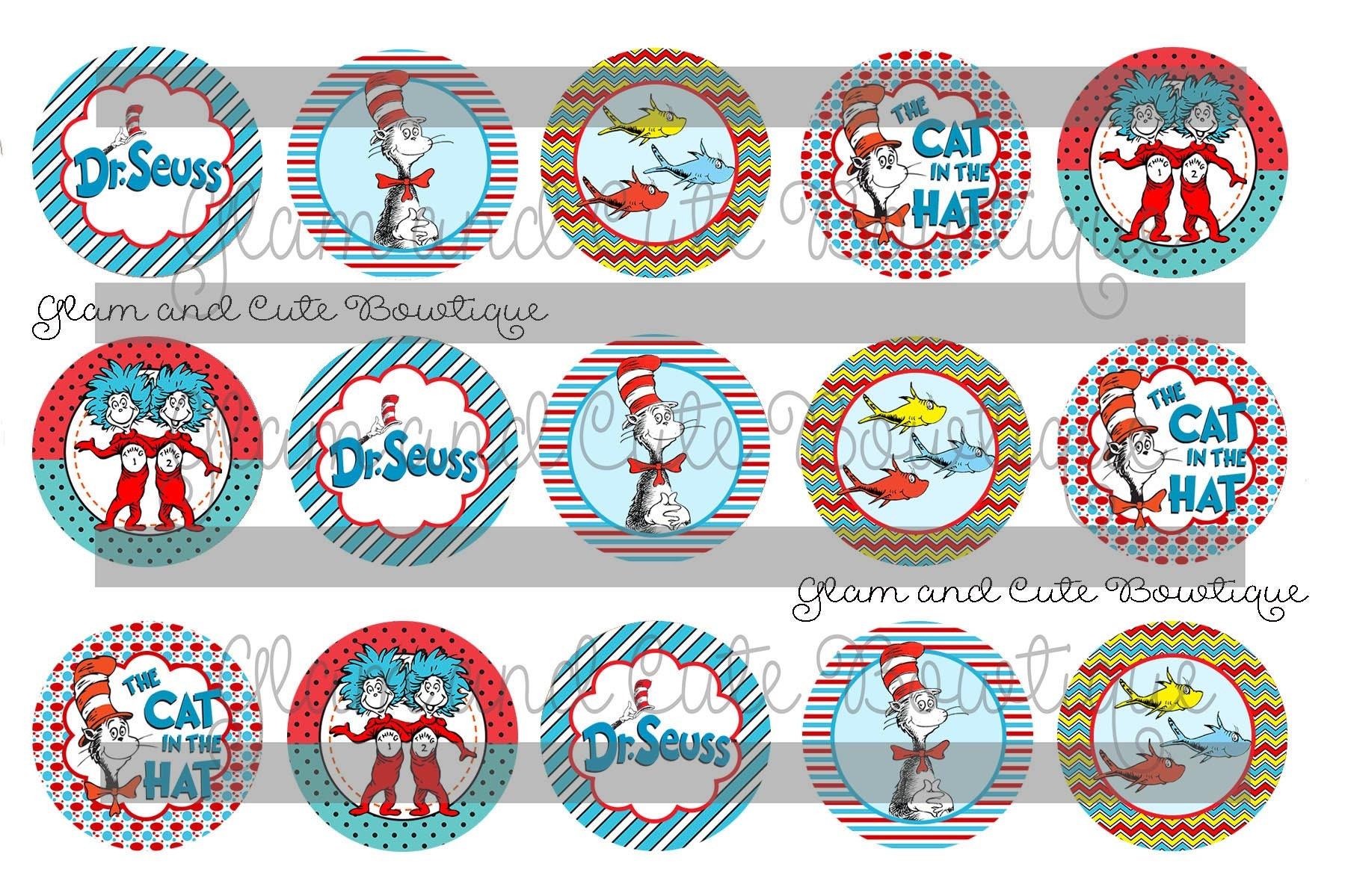 Dr Seuss Inspired Instant Download Bottle Cap Images 4X6 Sheet 1 for Dr Seuss Printable Cupcake Toppers