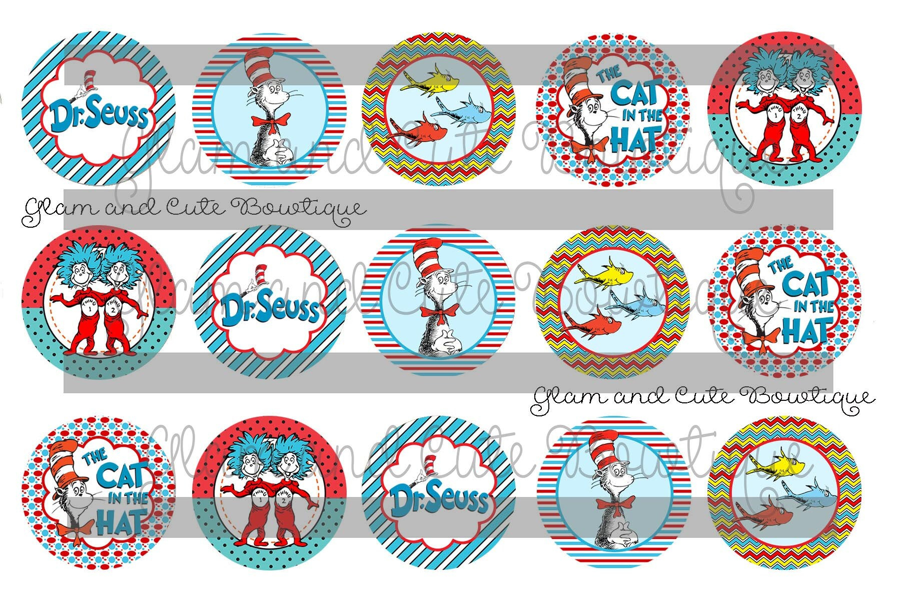 Dr Seuss Inspired Instant Download Bottle Cap Images 4X6 Sheet 1 with regard to Printable Dr Seuss Cupcake Toppers