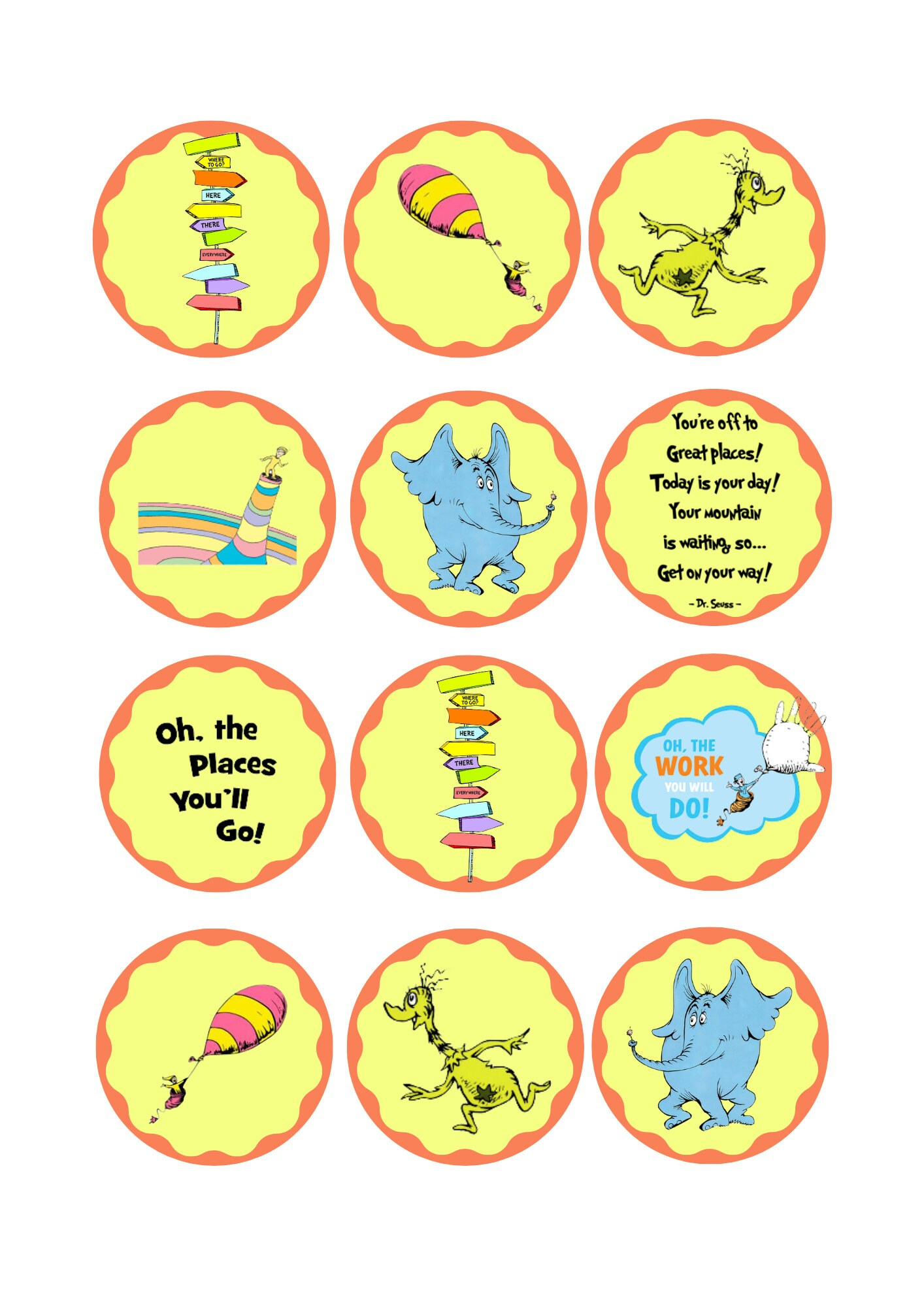 Druckbare Datei Oh The Places You&amp;#039;Ll Go! Kuchendeckel with Dr Seuss Printable Cupcake Toppers
