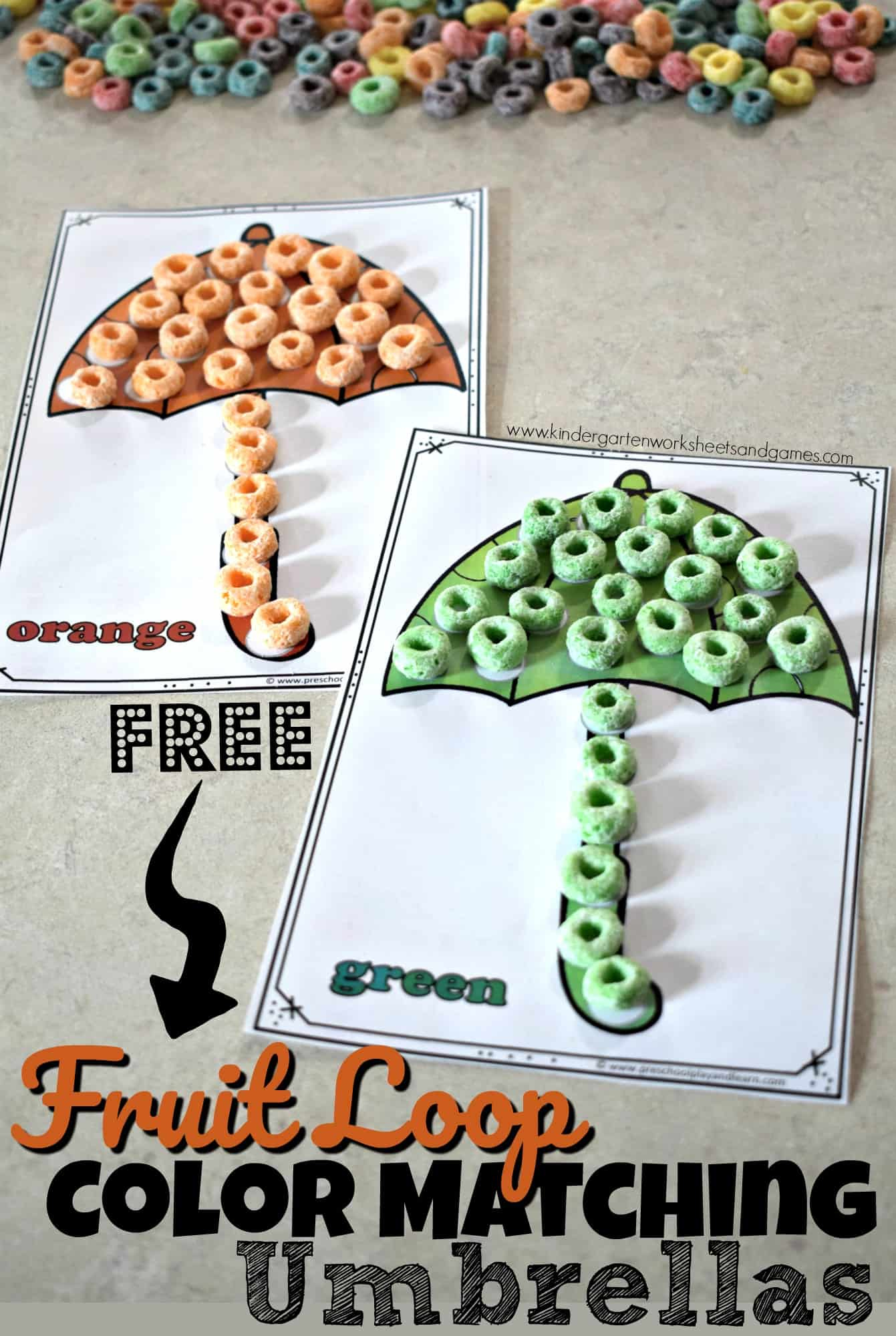 ☂️ Free Printable Fruit Loop Umbrella Color Matching Craft Activity in Fruit Loop Sorting Printable