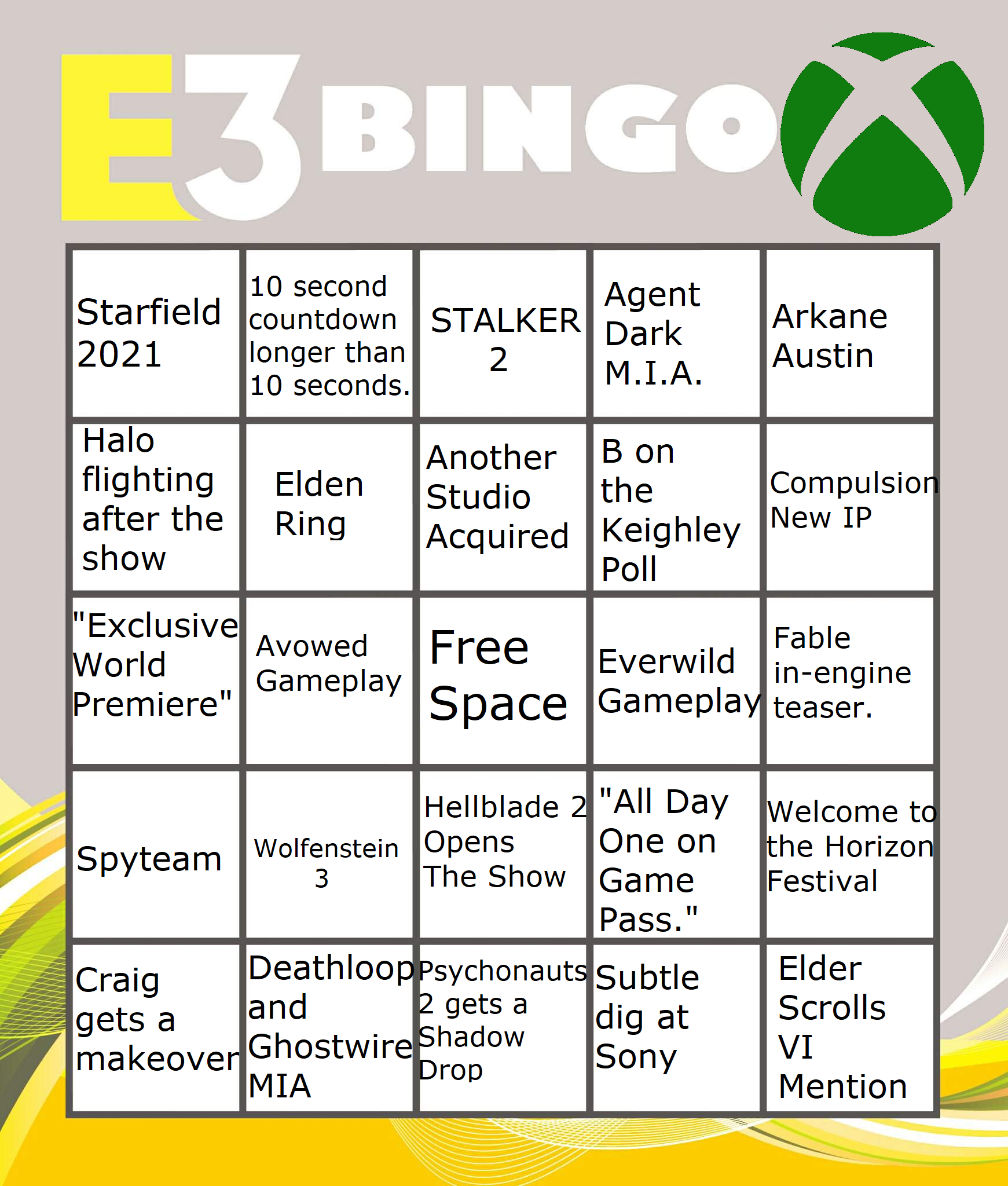 E3 2021 Xbox Bingo Thread - Gaming - Xboxera regarding E3 Bingo Card Maker