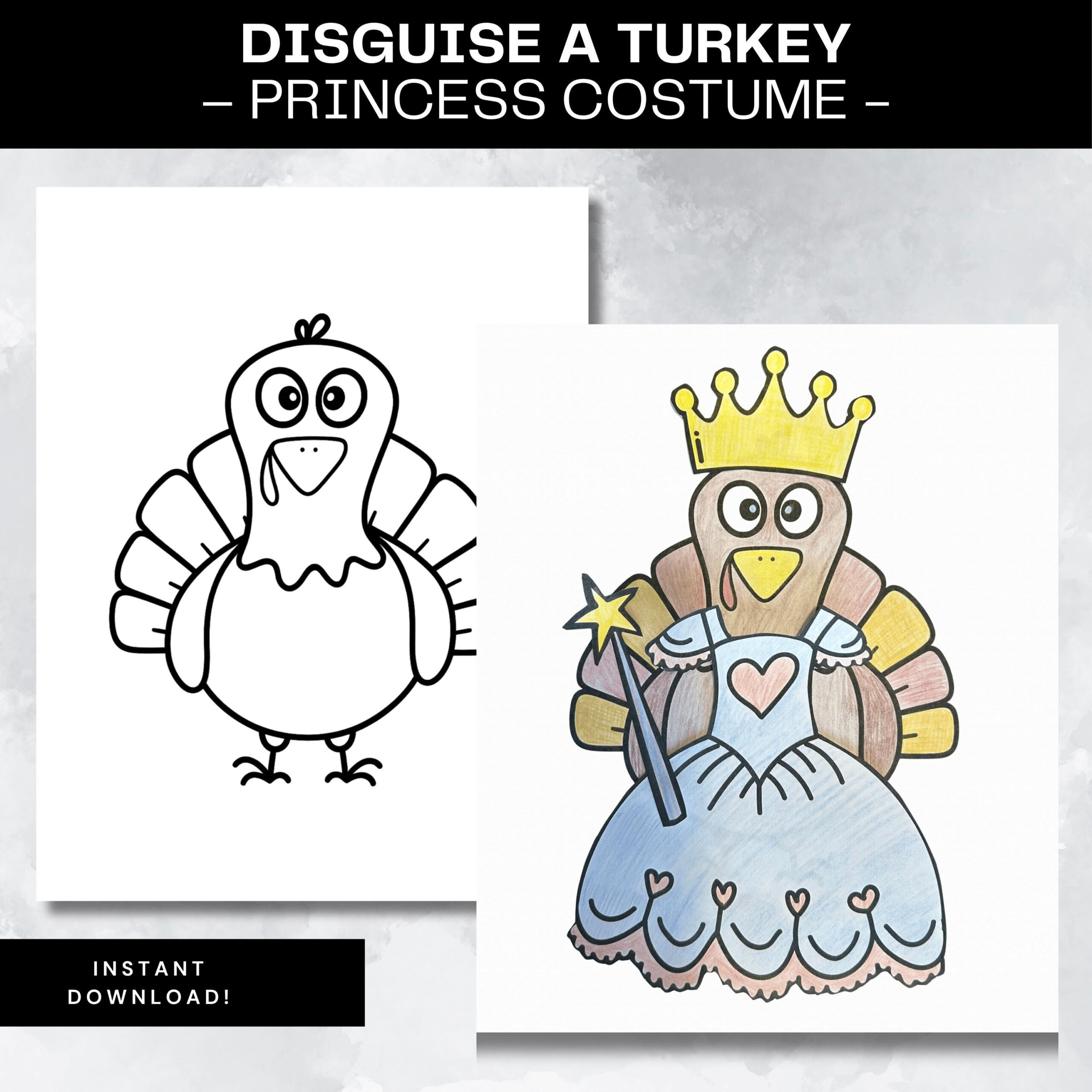七面鳥のプリンセスに変装するテンプレート 印刷可能な感謝祭の塗り絵 with regard to Princess Undercover Princess Turkey in Disguise
