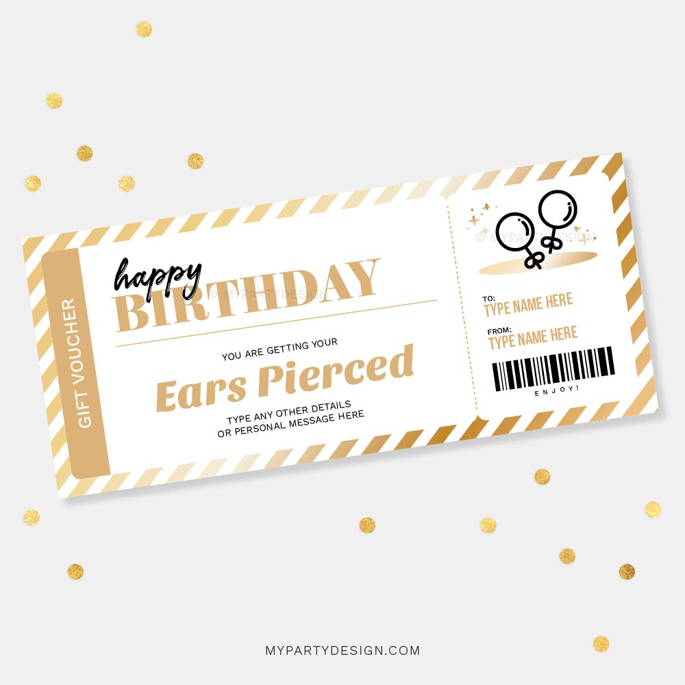 Ear Piercing Gift Voucher Template, Printable - My Party Design in Free Printable Ear Piercing Gift Certificate
